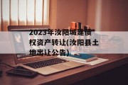 2023年汝阳城建债权资产转让(汝阳县土地出让公告)