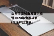 山东菏泽城市发展供应链2024年金融项目(菏泽产业发展)