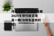 河南汝阳农发投资发展2024年债权融资项目一期(汝阳农业农村局)