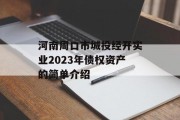 河南周口市城投经开实业2023年债权资产的简单介绍