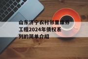 山东济宁农村邻里康养工程2024年债权系列的简单介绍
