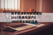 关于天津蓟州新城建设2023年债权资产02政府债定融的信息
