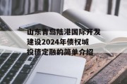 山东青岛陆港国际开发建设2024年债权城投债定融的简单介绍