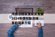 河南汝阳农发投资发展2024年债权融资项目的简单介绍