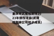 重庆市武隆喀斯特2023年债权项目(武隆喀斯特公司班子成员)