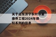 关于山东济宁农村邻里康养工程2024年债权系列的信息