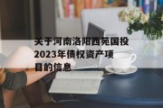 关于河南洛阳西苑国投2023年债权资产项目的信息