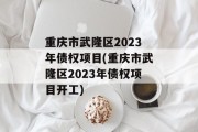 重庆市武隆区2023年债权项目(重庆市武隆区2023年债权项目开工)