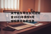 关于山东枣庄台儿庄财金2023年债权4号城投债定融的信息