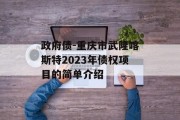 政府债-重庆市武隆喀斯特2023年债权项目的简单介绍