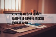 2023年山东硕运城投债权计划城投债定融的简单介绍