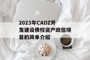 2023年CADZ开发建设债权资产政信项目的简单介绍