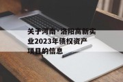 关于河南·洛阳高新实业2023年债权资产项目的信息