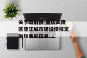 关于政府债-重庆武隆区隆江城市建设债权定融项目的信息