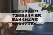 重庆彭水城投2023年直接融资计划(重庆彭水城投2023年直接融资计划项目)