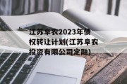 江苏阜农2023年债权转让计划(江苏阜农投资有限公司定融)