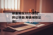 郏县城投2023债权转让项目(郏县城投公司)