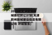 2023年天津蓟州新城债权转让计划(天津蓟州新城建设投资有限公司 评级报告)