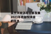 关于河南洛阳古都发展2023年收益权项目的信息