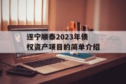 遂宁顺泰2023年债权资产项目的简单介绍