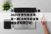 河南汝阳农发投资发展2024年债权融资项目一期(汝州市农业发展投资有限公司)