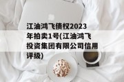 江油鸿飞债权2023年拍卖1号(江油鸿飞投资集团有限公司信用评级)
