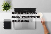酉阳县酉州实业2023年资产收益权转让项目的简单介绍