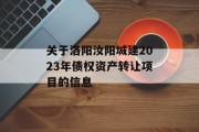 关于洛阳汝阳城建2023年债权资产转让项目的信息