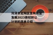 菏泽市定陶区圣陶农业发展2023债权转让计划的简单介绍