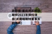 政府债-重庆市武隆喀斯特2023年债权项目(武隆喀斯特董事长的简历)