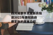 四川成都市灵泉新农投资2023年债权政府债定融的简单介绍