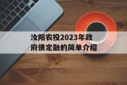 汝阳农投2023年政府债定融的简单介绍