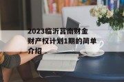 2023临沂莒南财金财产权计划1期的简单介绍