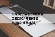 山东济宁农村邻里康养工程2024年债权资产(济宁康养小镇)