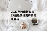 2023年河南新安县ZF控股债权资产的简单介绍