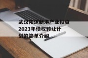 武汉阳逻新港产业投资2023年债权转让计划的简单介绍