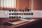 关于2023年山东硕运城投债权计划城投债定融的信息