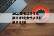 2023泰安岱岳债权融资计划(金世旗债权融资计划)