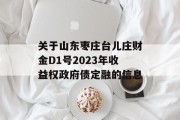 关于山东枣庄台儿庄财金D1号2023年收益权政府债定融的信息