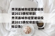 齐河县城市经营建设投资2023债权项目(齐河县城市经营建设投资2023债权项目招标公告)