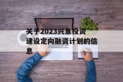 关于2023兴鱼投资建设定向融资计划的信息