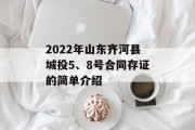 2022年山东齐河县城投5、8号合同存证的简单介绍