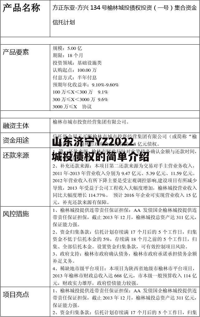 山东济宁YZ2022城投债权的简单介绍