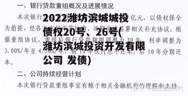2022潍坊滨城城投债权20号、26号(潍坊滨城投资开发有限公司 发债)